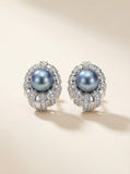 Wild Freshwater Pearl with Diamond Stud Earrings in Silver-Blue Hue