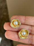 Seaside Whisper Shell & Pearl Stud Earrings Gold