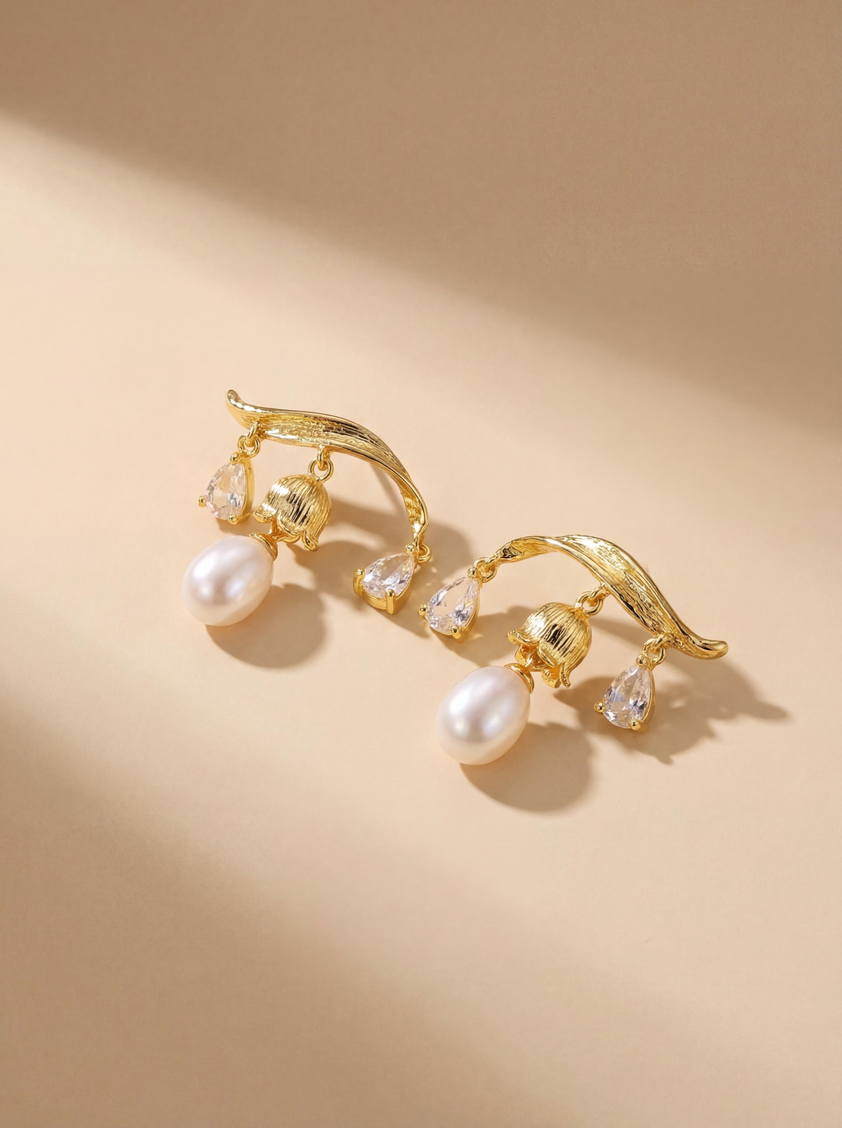 Whispering Lily Earrings - Wild Freshwater Pearl Drops