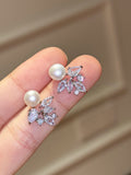 Dewdrop Garden Freshwater Pearl Stud Earrings | Hypoallergenic Elegance Silver