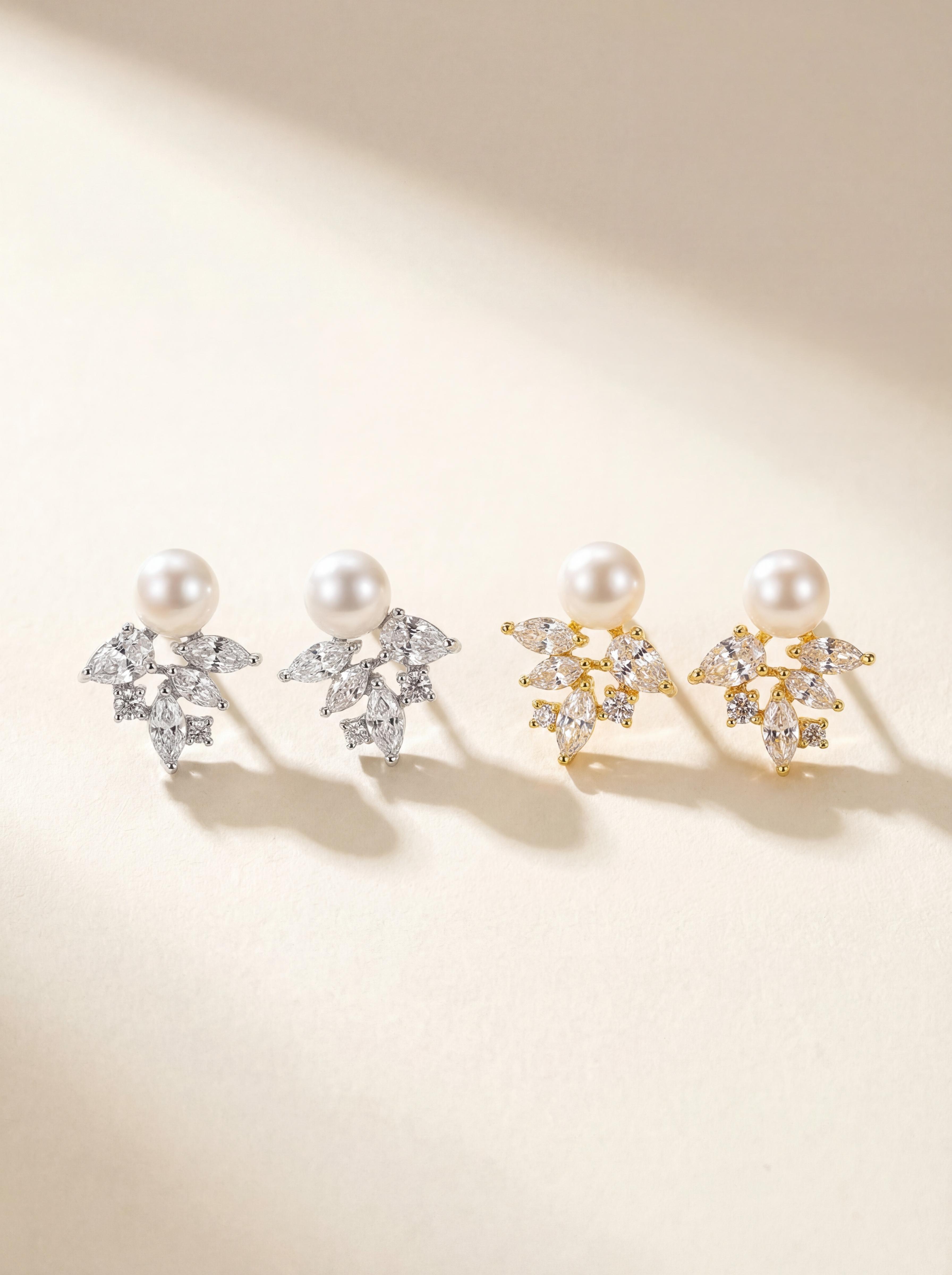 Dewdrop Garden Freshwater Pearl Stud Earrings | Hypoallergenic Elegance