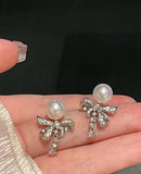 Wild Freshwater Pearl Bow Earrings with Crystal Accents