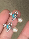 Vintage Saturn Pearl Earrings with Turquoise Detail