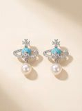 Vintage Saturn Pearl Earrings with Turquoise Detail