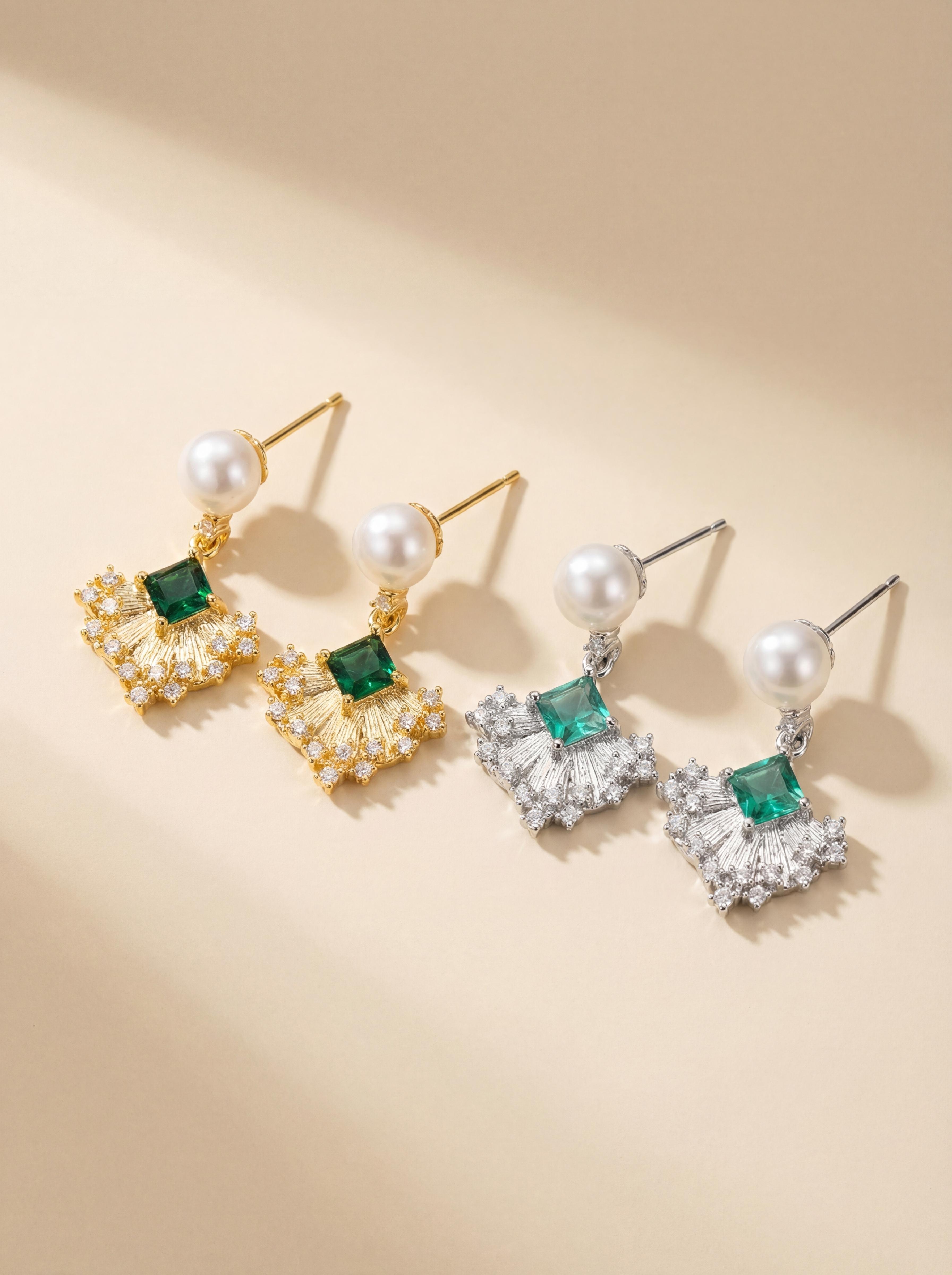 Elegant Pearl Fan Drop Earrings