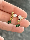 Bamboo Whisper Pearl Stud Earrings with Peridot | Handcrafted Sterling Silver