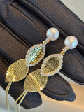Natural Freshwater Pearl Tassel Drop Earrings - Gold Leaf Design