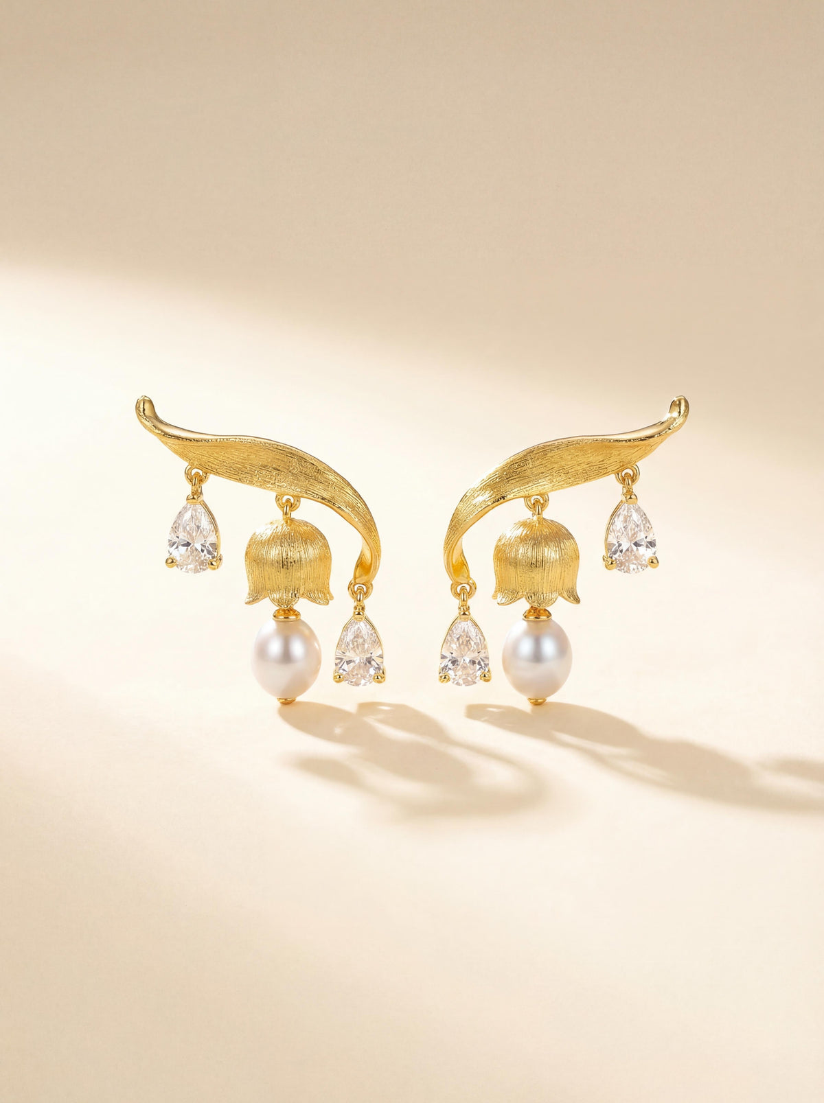 Asymmetrical Lily of the Valley Pearl Earrings - Handcrafted Harmony for Everyday Elegance