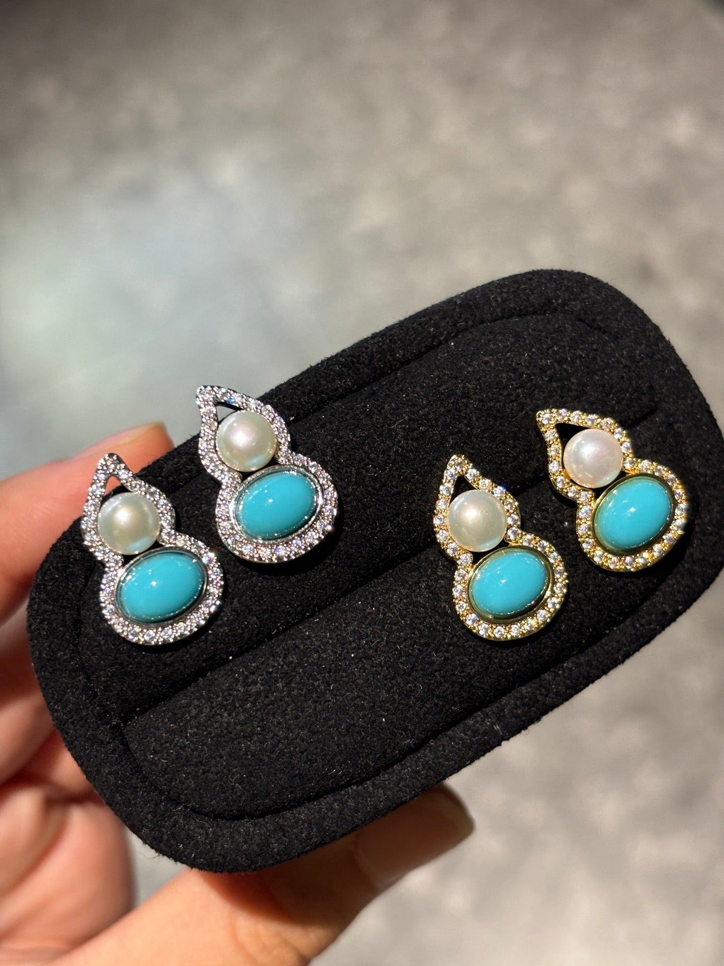 Wild Freshwater Pearl & Turquoise Double Gourd Earrings | Luxe Nature Motif