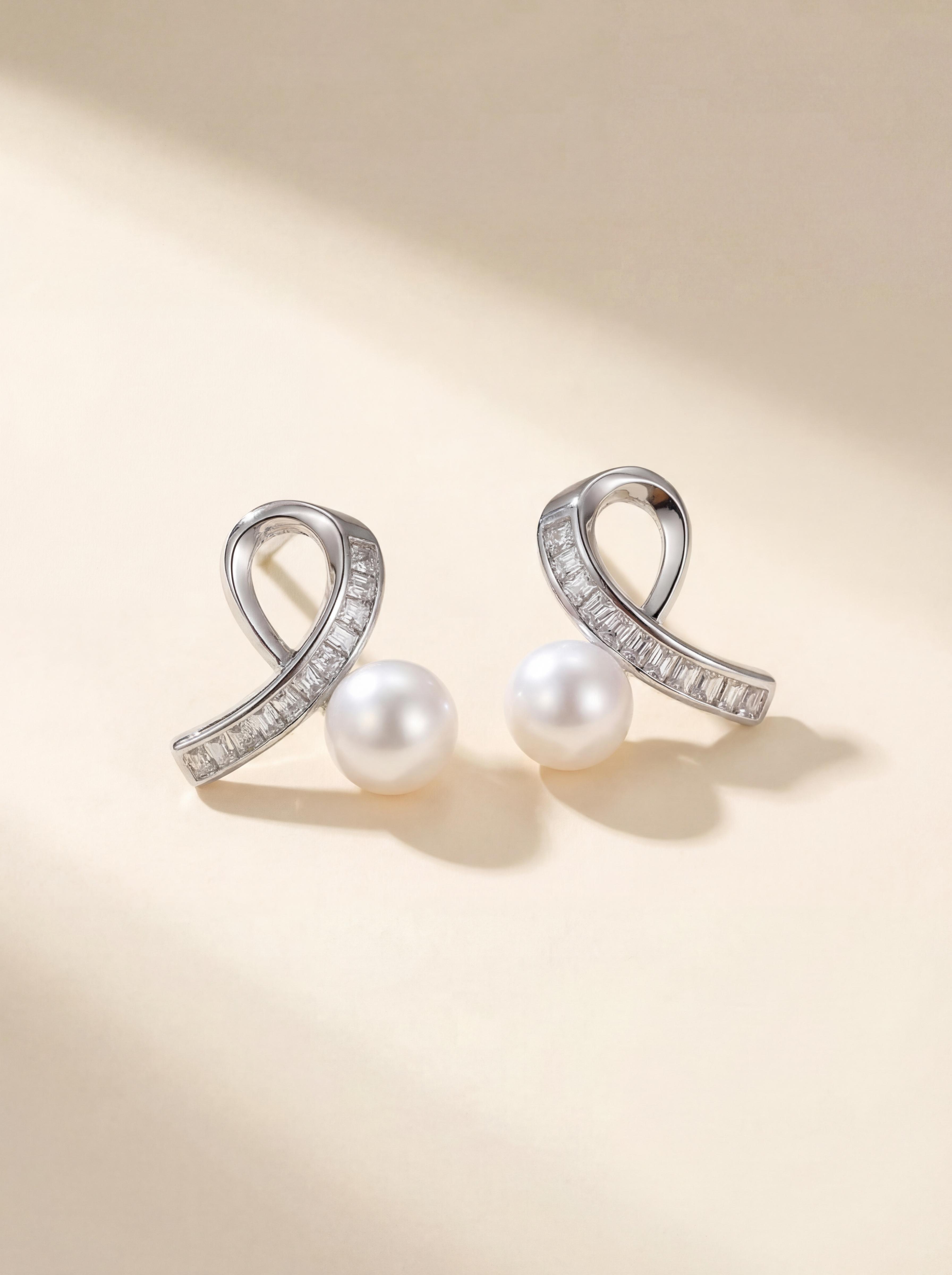 Silver-Plated Asymmetrical Pearl Earrings with Cubic Zirconia