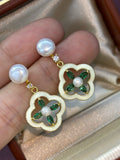 Lucky Clover Mist-Pearl Drop Earrings
