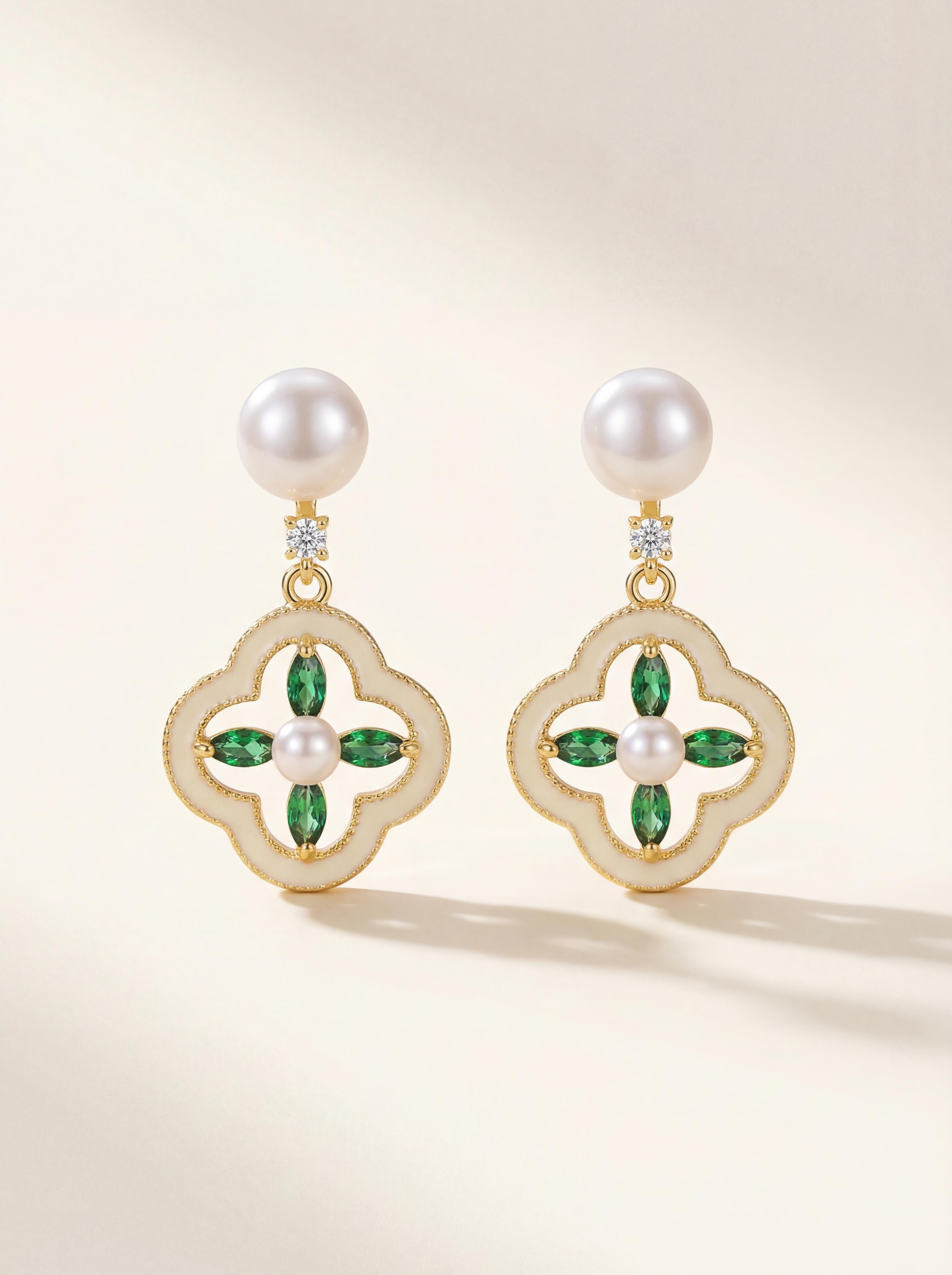 Lucky Clover Mist-Pearl Drop Earrings