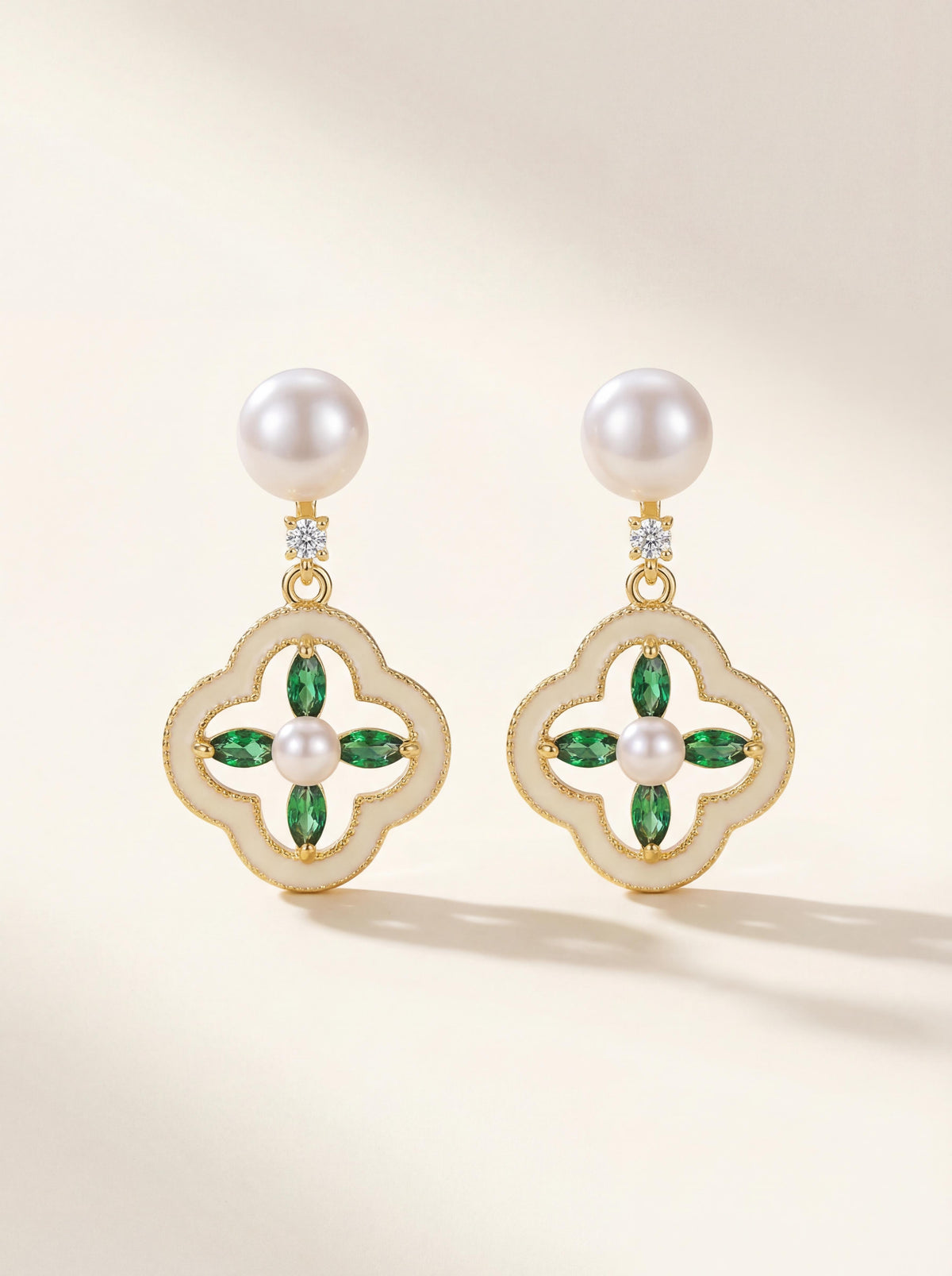 Lucky Clover Mist-Pearl Drop Earrings