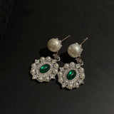 Ethereal Green Majesty Pearl Earrings - Vintage Elegance Reimagined