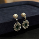 Ethereal Green Majesty Pearl Earrings - Vintage Elegance Reimagined