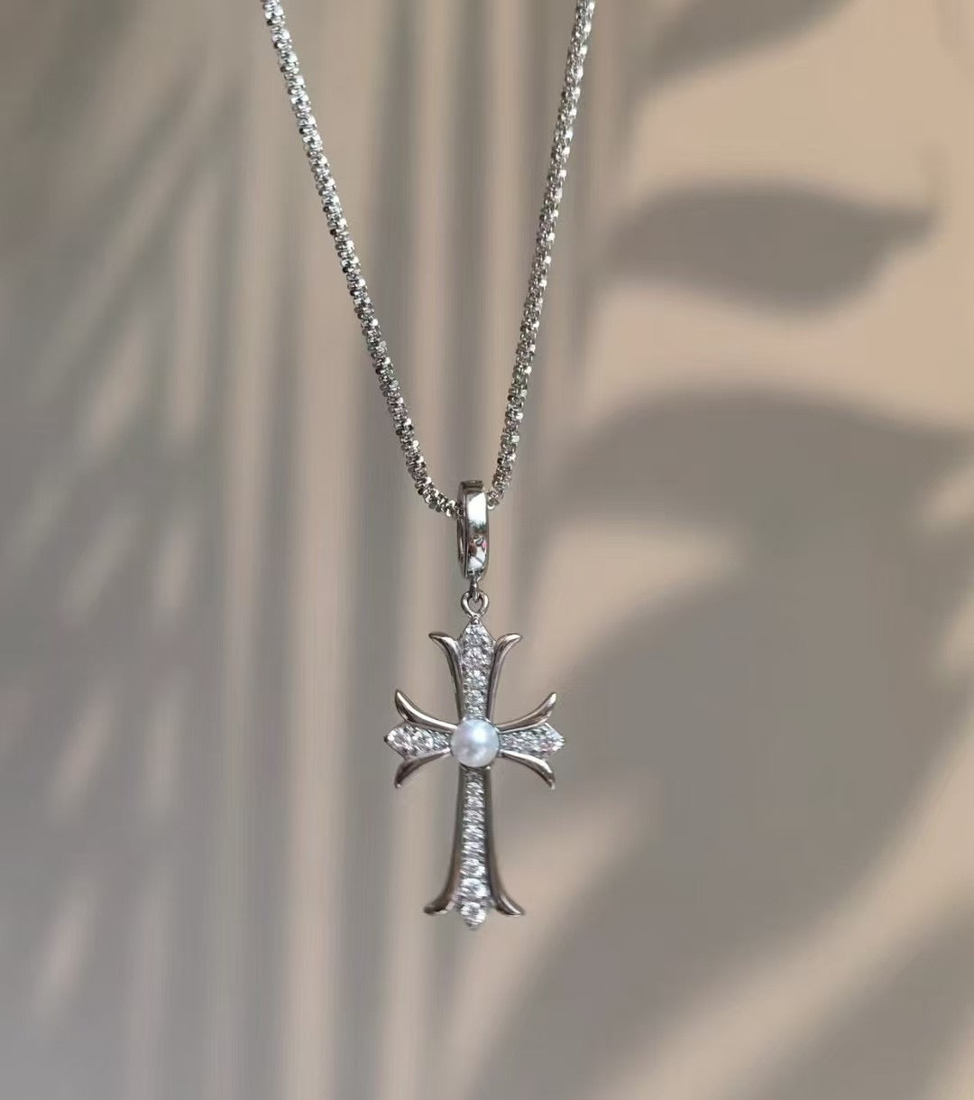 Guardian Light - Cult Cross with Natural Freshwater Pearl Pendant Necklace