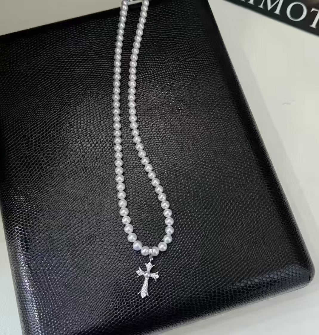 Guardian Light - Cult Cross with Natural Freshwater Pearl Pendant Necklace