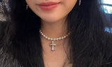 Guardian Light - Cult Cross with Natural Freshwater Pearl Pendant Necklace