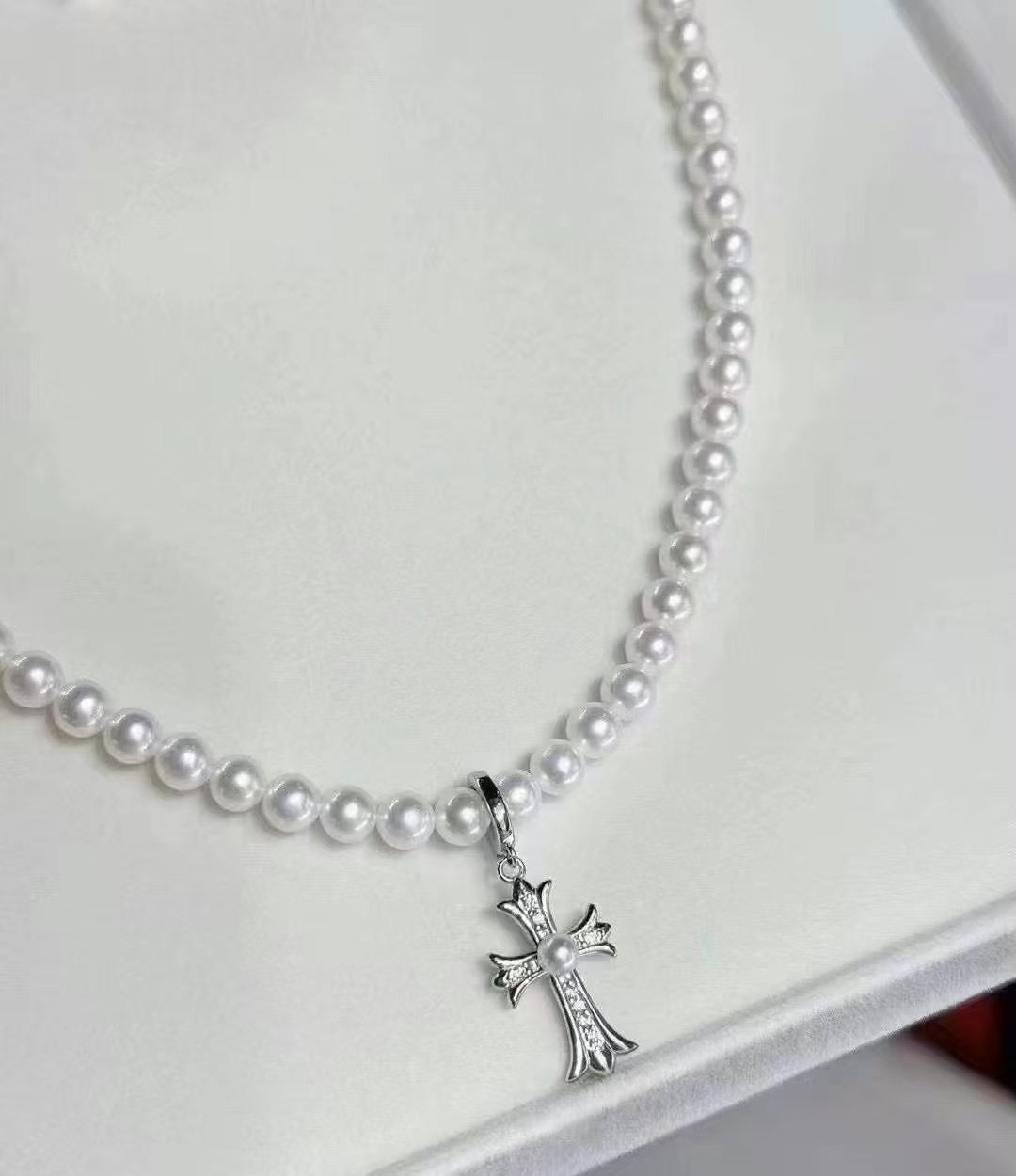Guardian Light - Cult Cross with Natural Freshwater Pearl Pendant Necklace
