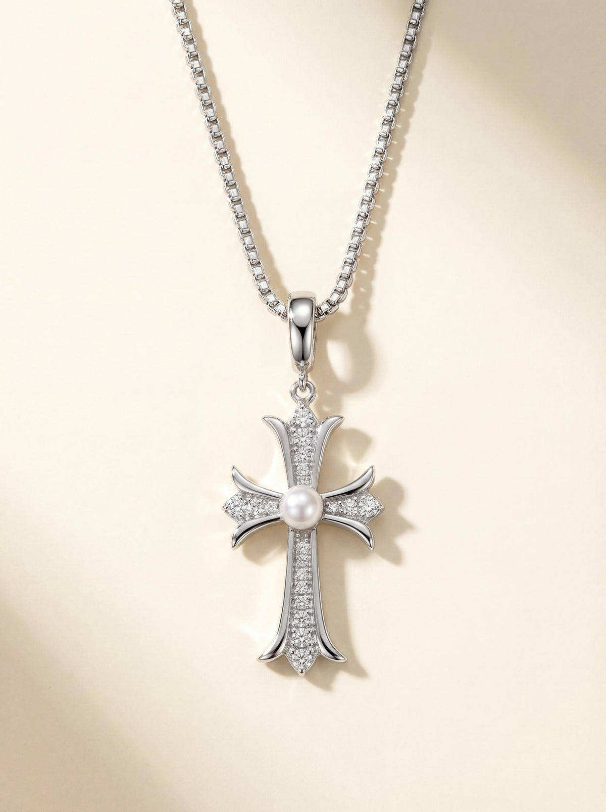 Guardian Light - Cult Cross with Natural Freshwater Pearl Pendant Necklace