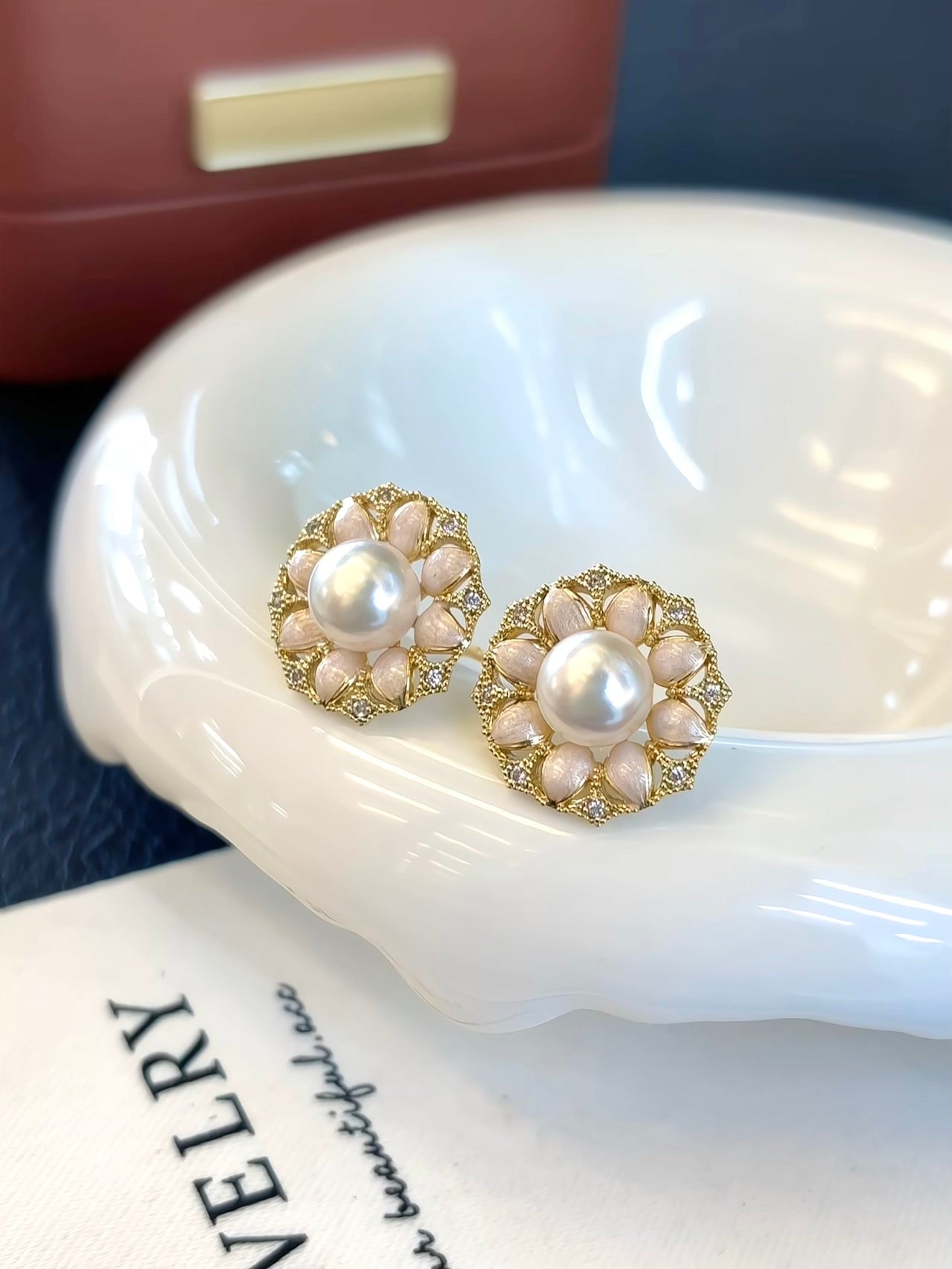 Vintage Floral Enamel Pearl Earrings