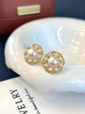 Vintage Floral Enamel Pearl Earrings
