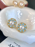 Vintage Floral Enamel Pearl Earrings