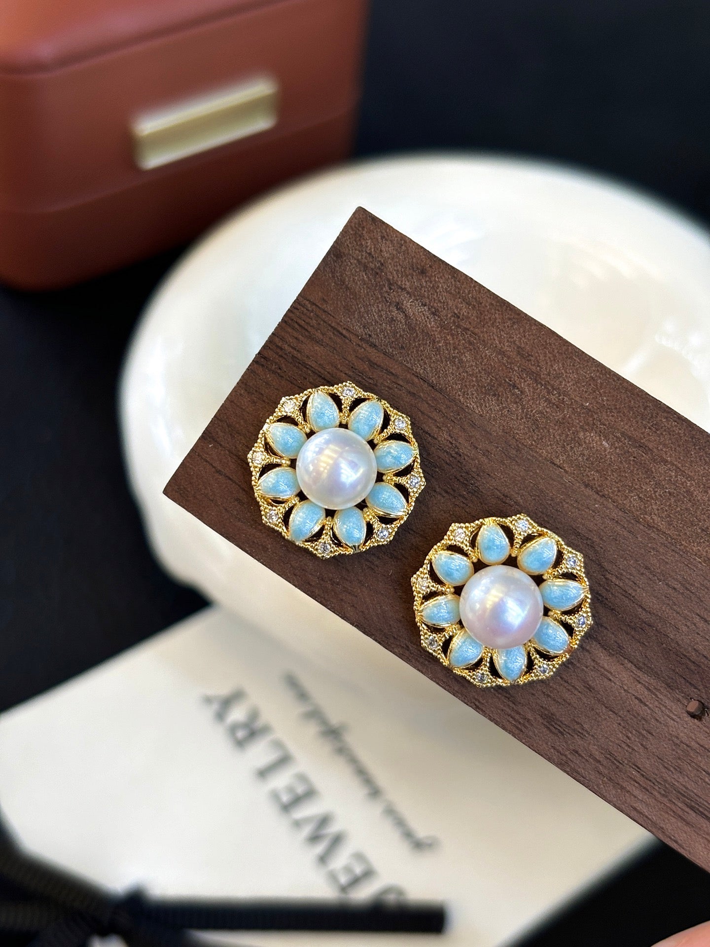 Vintage Floral Enamel Pearl Earrings