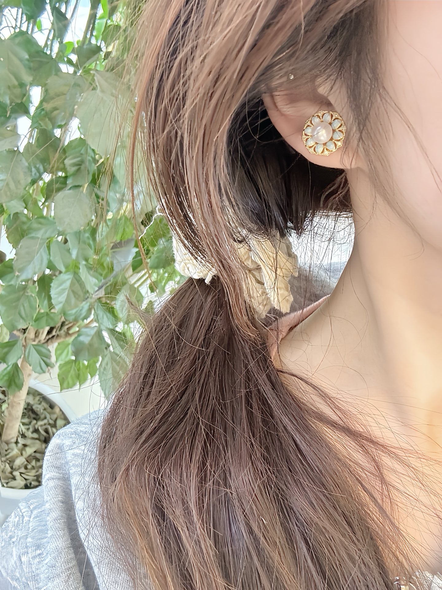 Vintage Floral Enamel Pearl Earrings