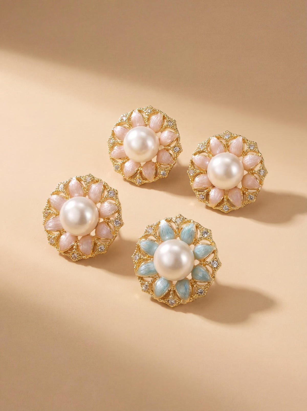 Vintage Floral Enamel Pearl Earrings