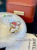 Spring Peach Pearl Heart Ring