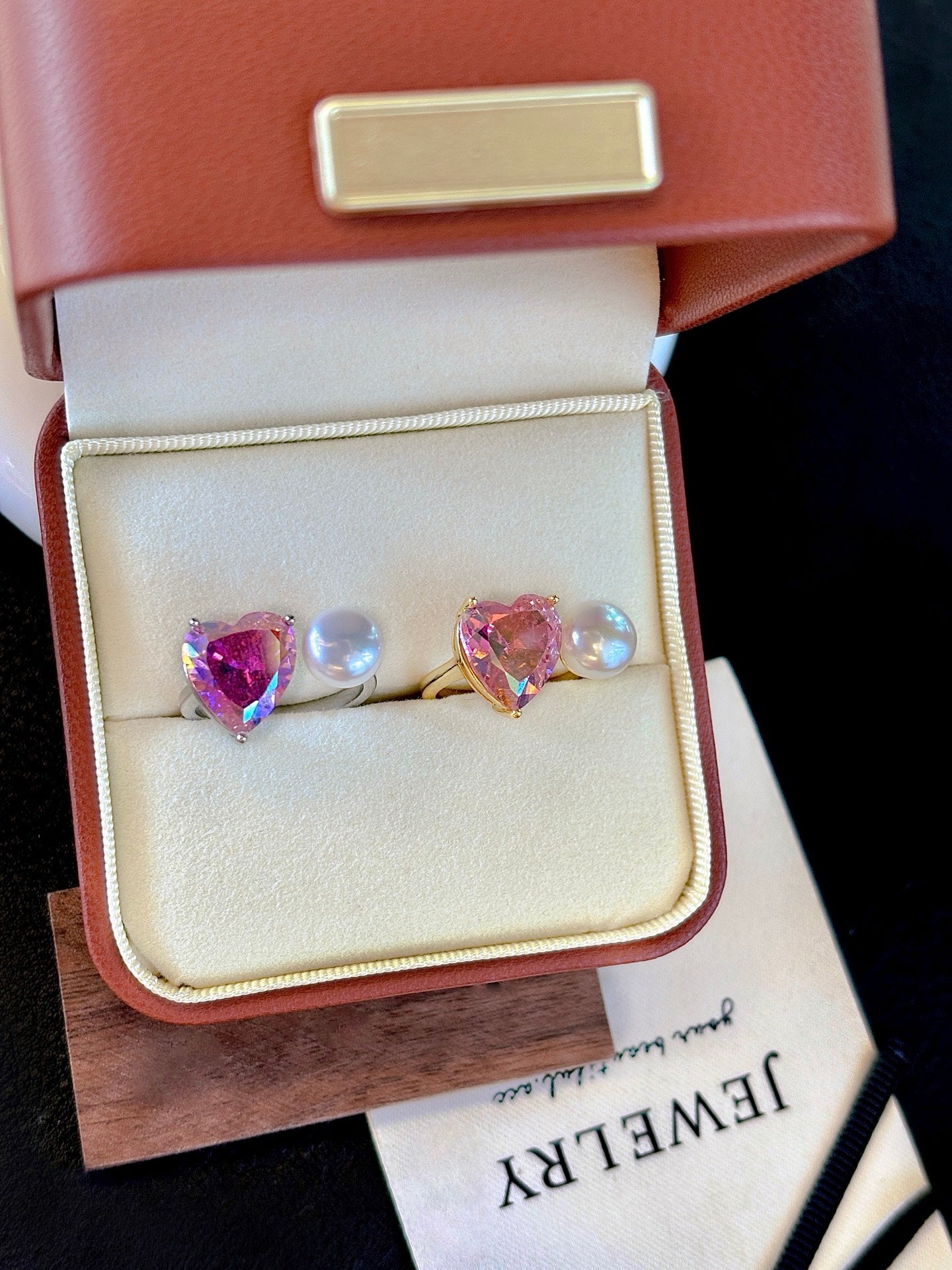 Spring Peach Pearl Heart Ring
