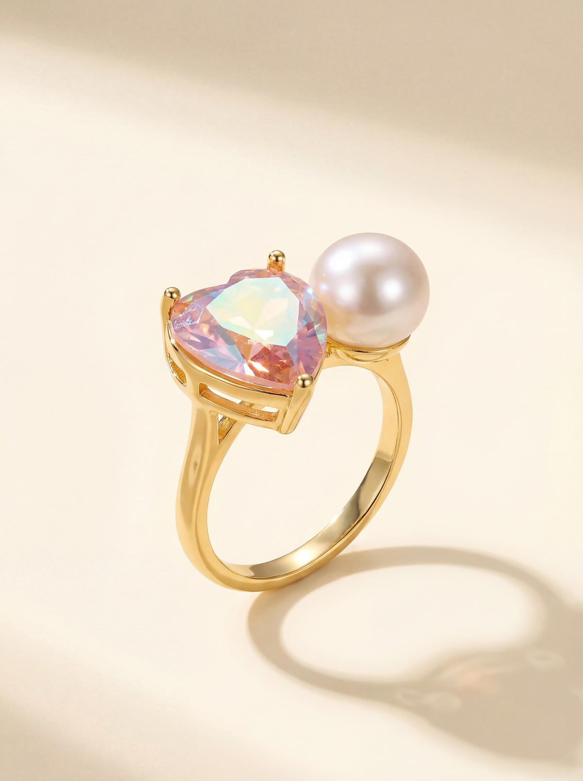 Spring Peach Pearl Heart Ring