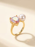 Spring Peach Pearl Heart Ring