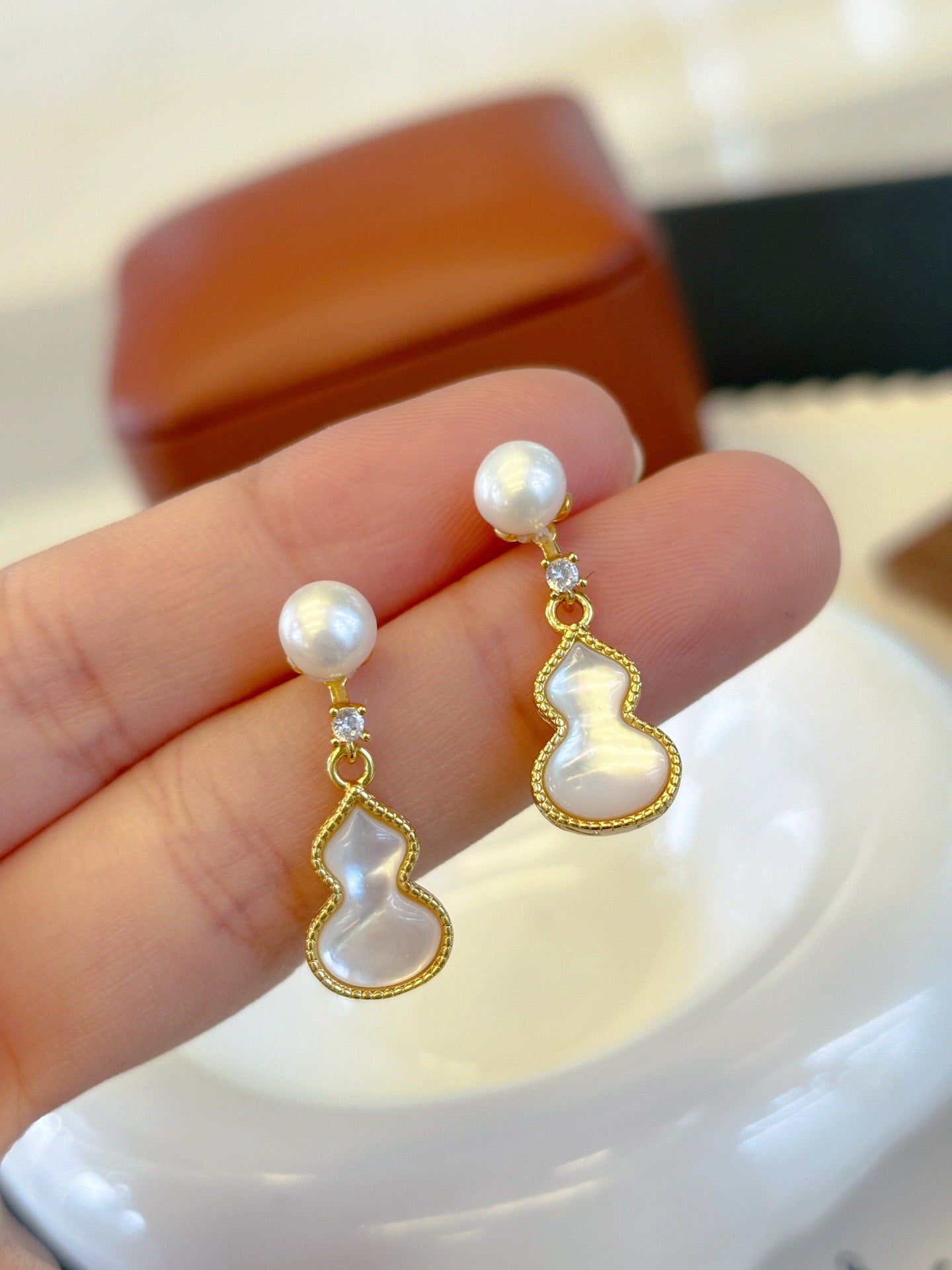 Lucky Hollow Pearl & Shell Earrings | Modern Minimalist Beaded Charm Studs
