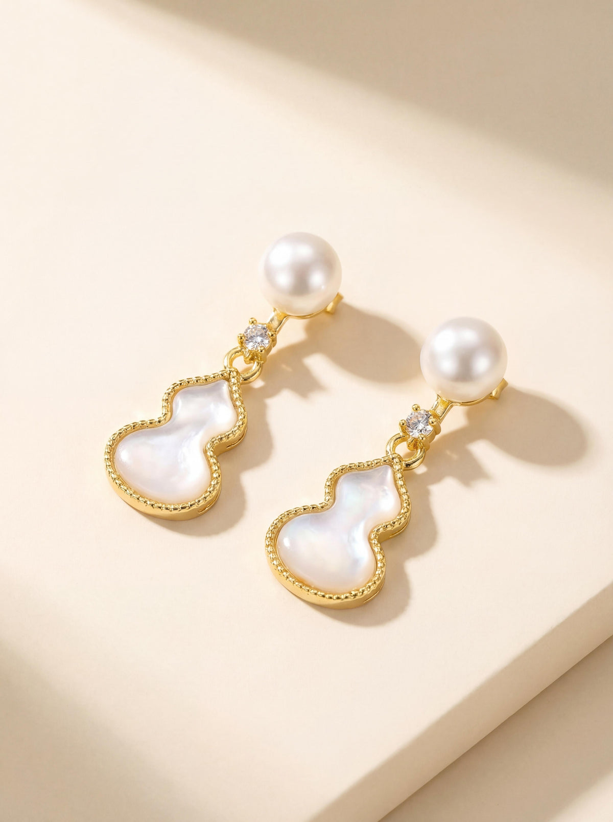 Lucky Hollow Pearl & Shell Earrings | Modern Minimalist Beaded Charm Studs
