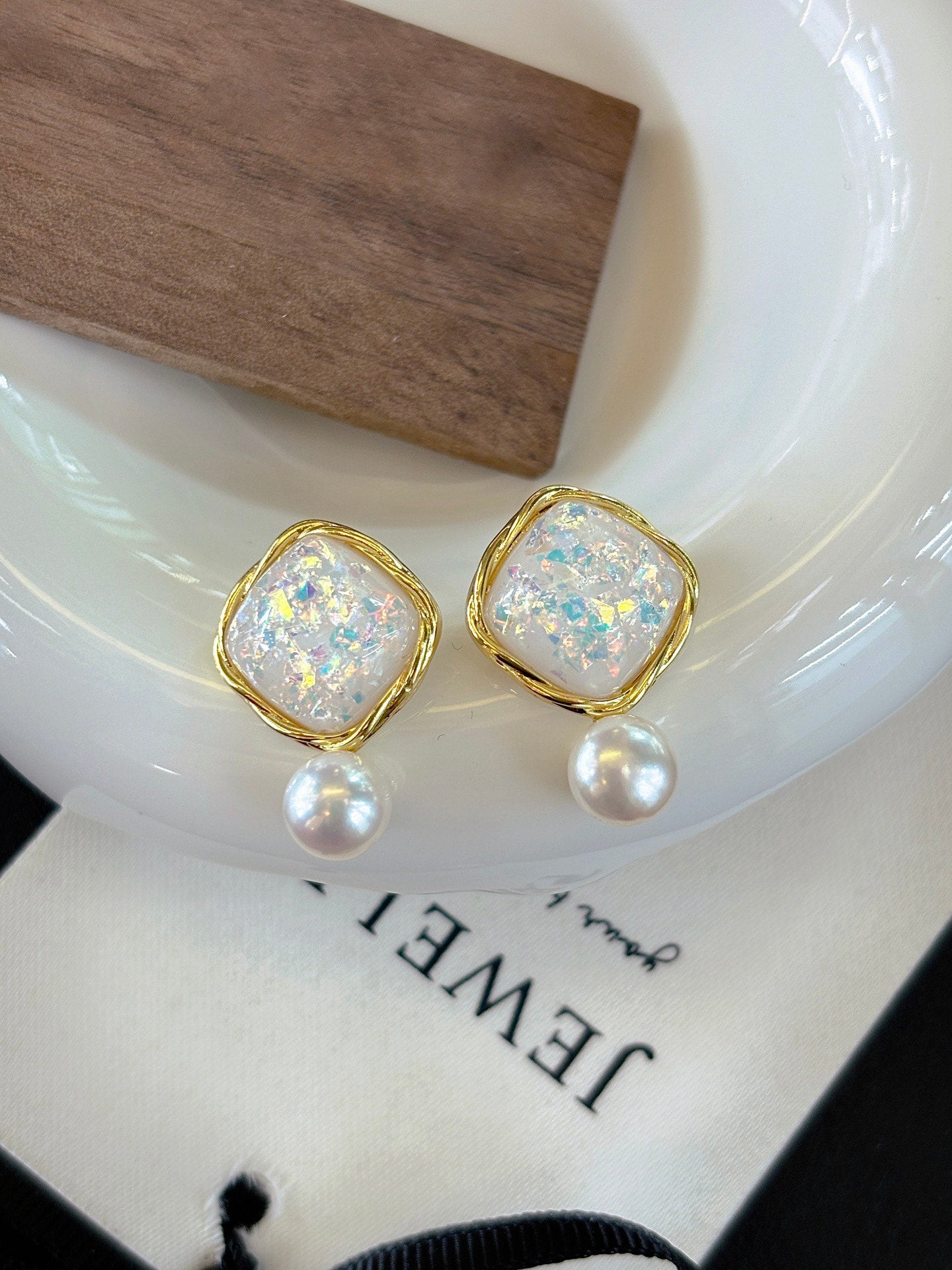 Retro Square Sugar Pearl Earrings