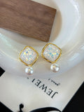Retro Square Sugar Pearl Earrings