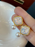 Retro Square Sugar Pearl Earrings