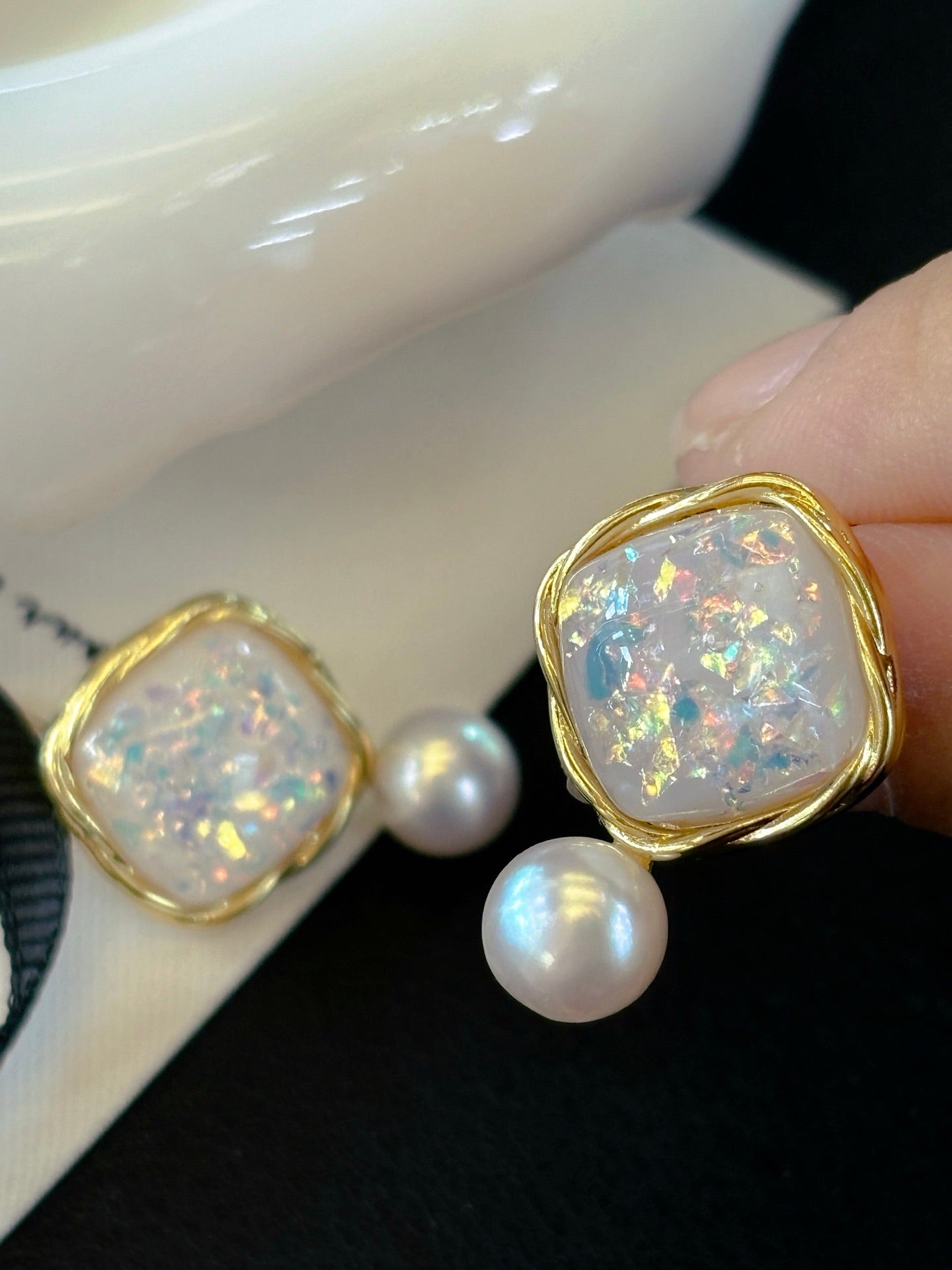 Retro Square Sugar Pearl Earrings