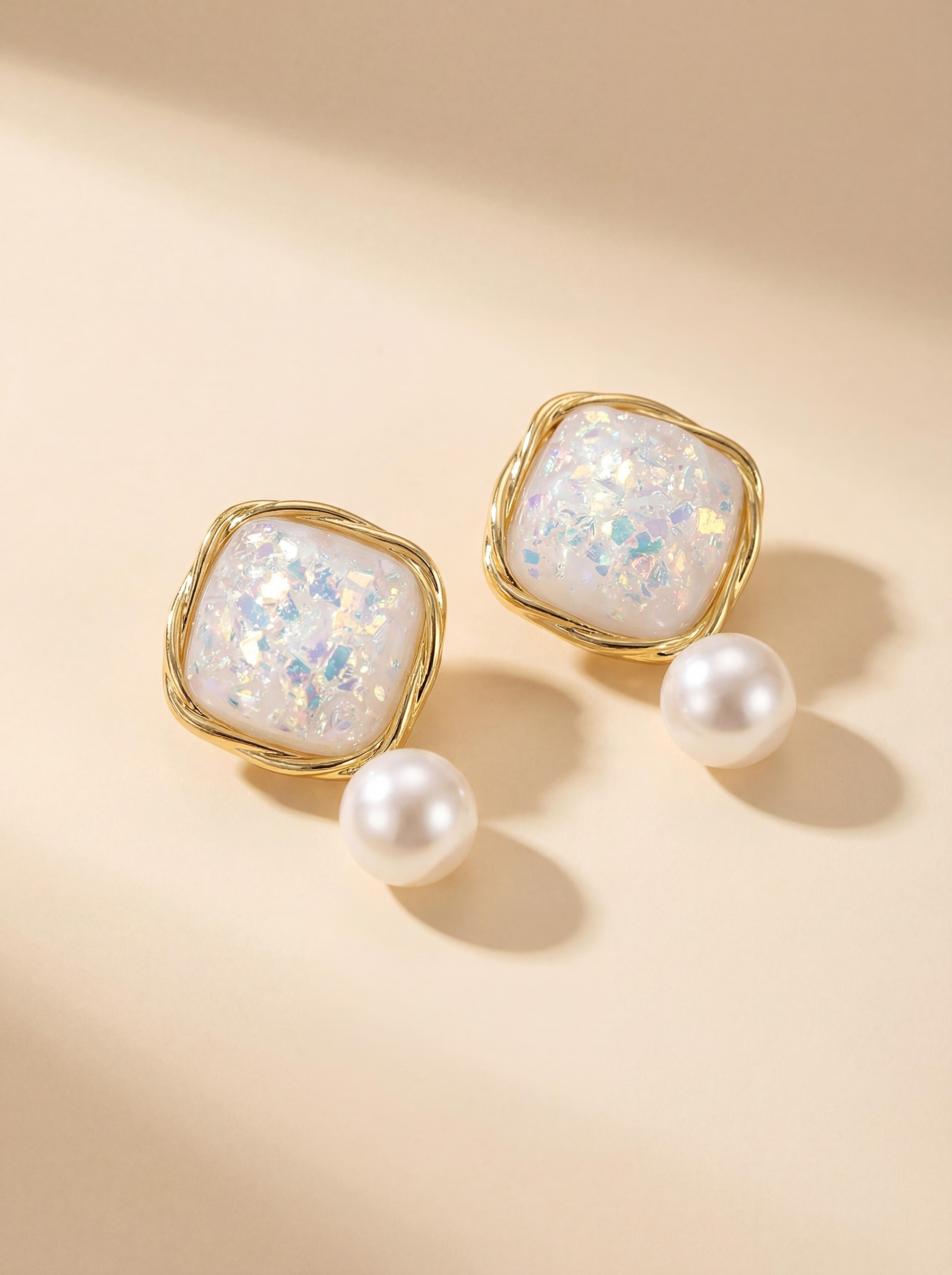 Retro Square Sugar Pearl Earrings