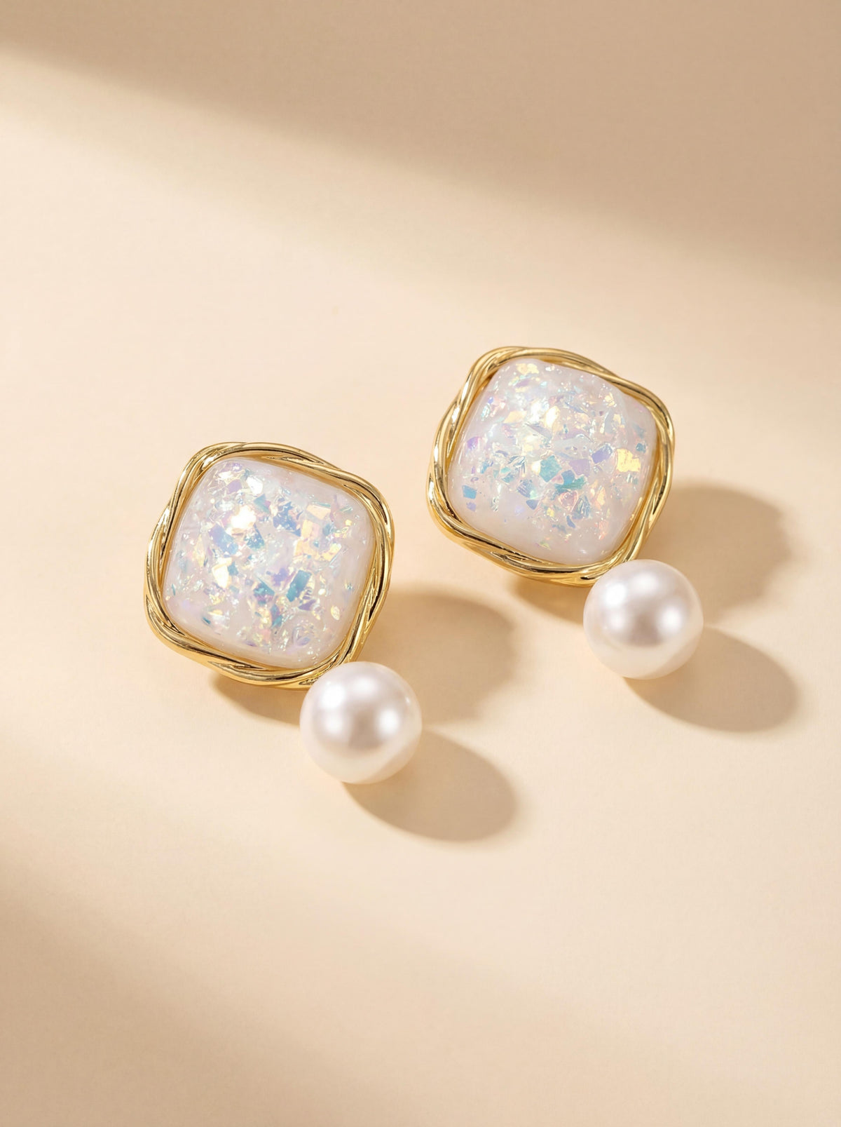 Retro Square Sugar Pearl Earrings