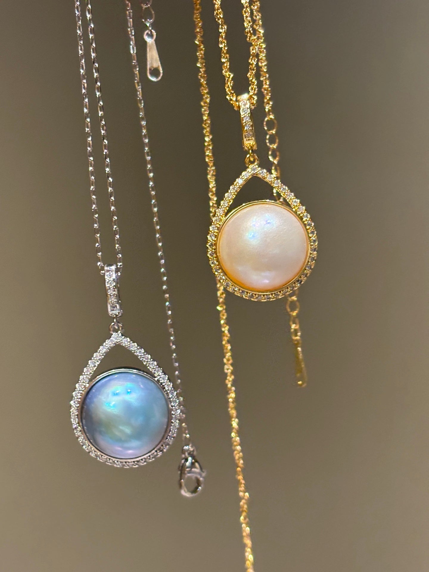 Crescent Harmony | Wild Freshwater Pearl Pendant Necklace with Diamond Accents
