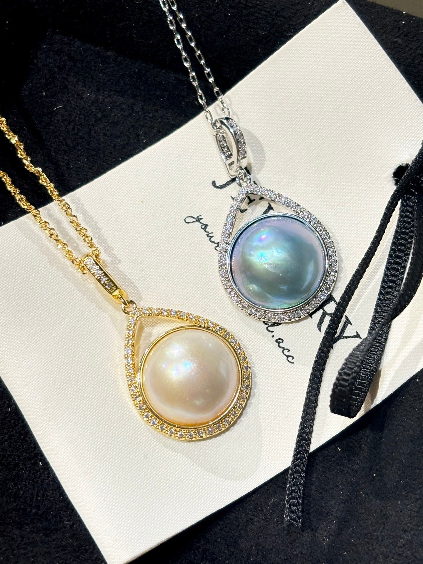 Crescent Harmony | Wild Freshwater Pearl Pendant Necklace with Diamond Accents