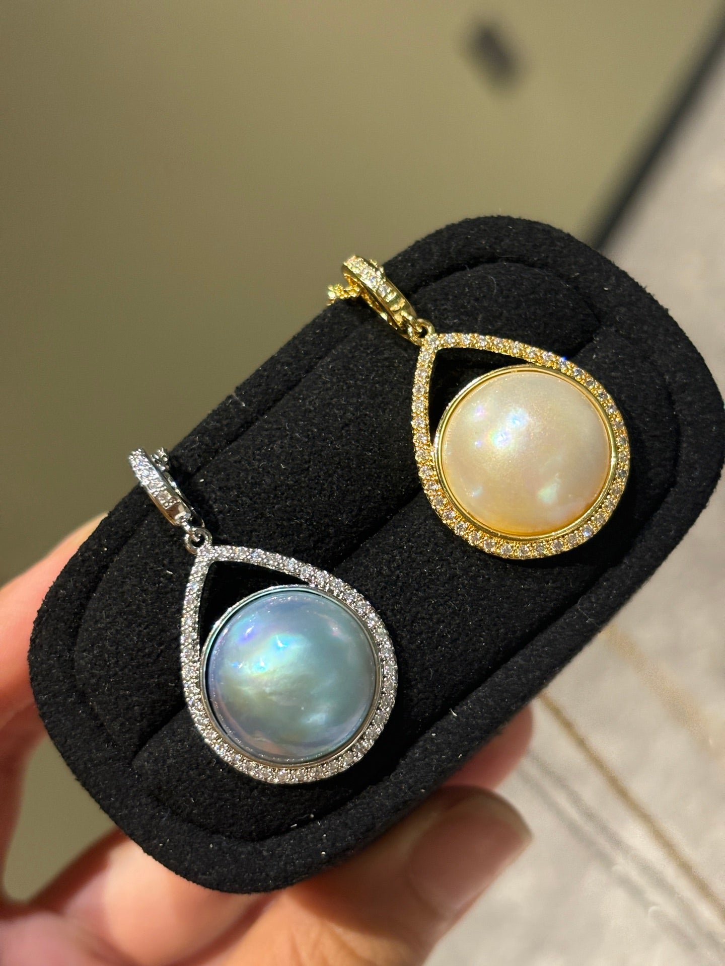 Crescent Harmony | Wild Freshwater Pearl Pendant Necklace with Diamond Accents