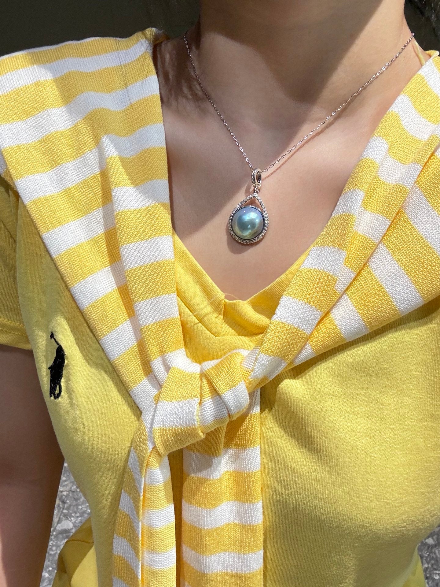 Crescent Harmony | Wild Freshwater Pearl Pendant Necklace with Diamond Accents Silver