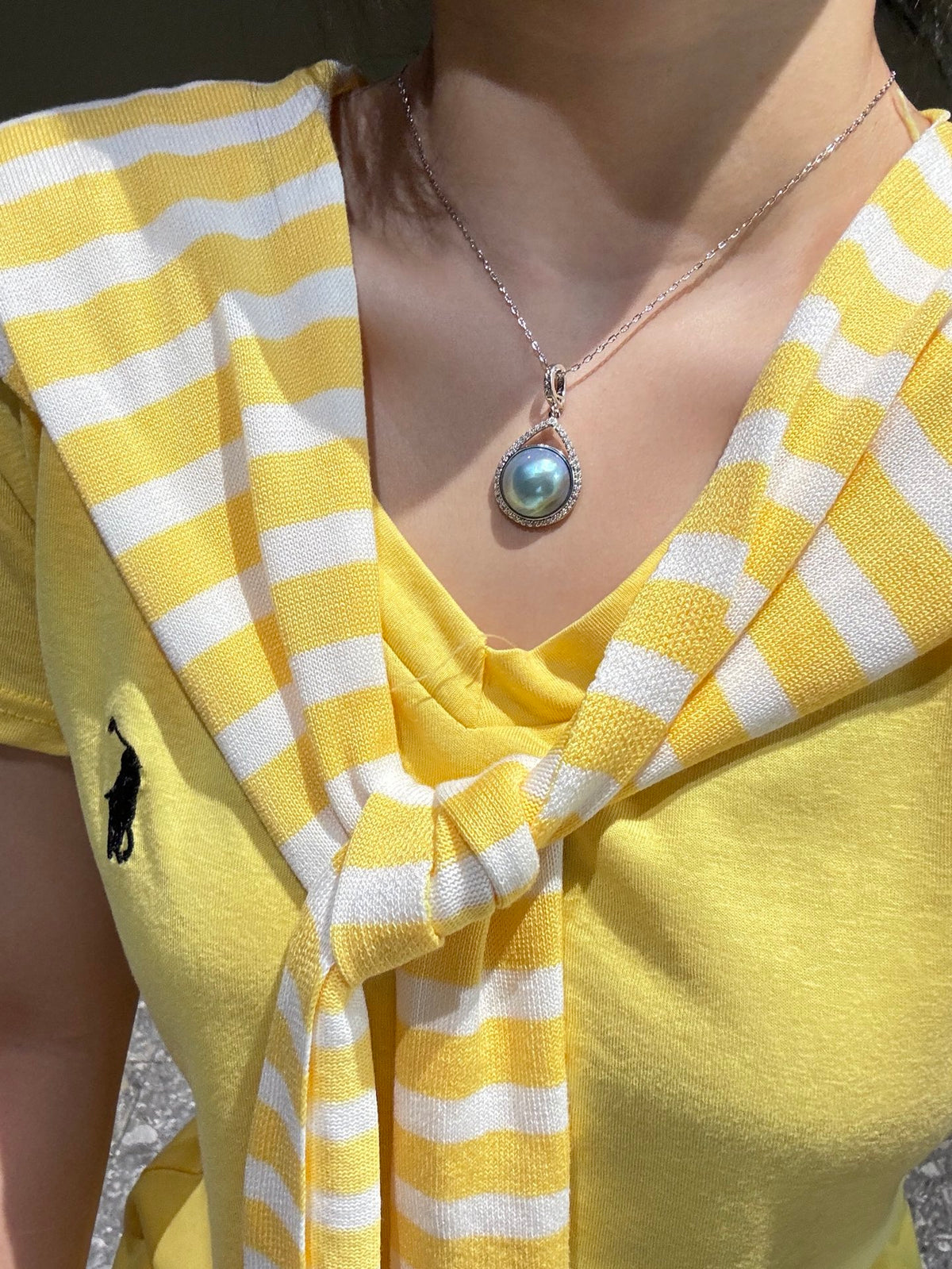 Crescent Harmony | Wild Freshwater Pearl Pendant Necklace with Diamond Accents Silver