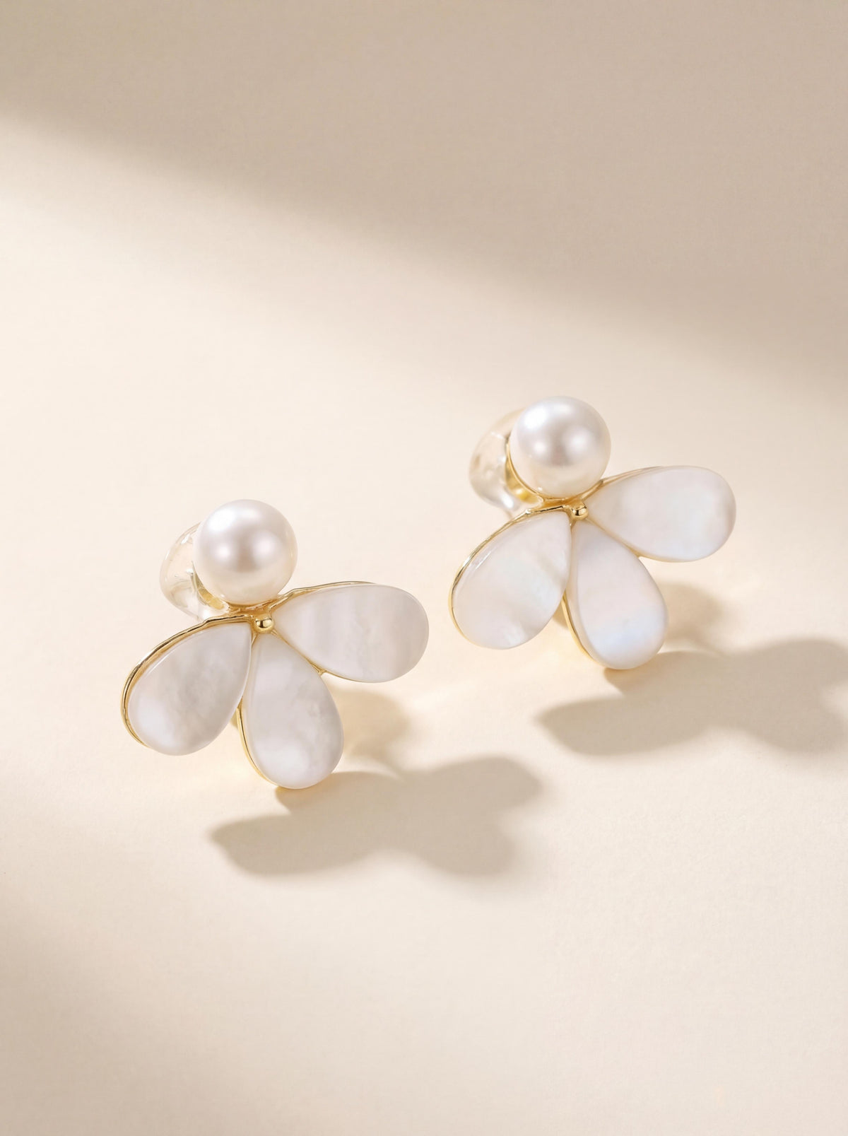 Wild Pearl Floral Stud Earrings | Lightweight Freshwater Pearl & Mother-of-Pearl