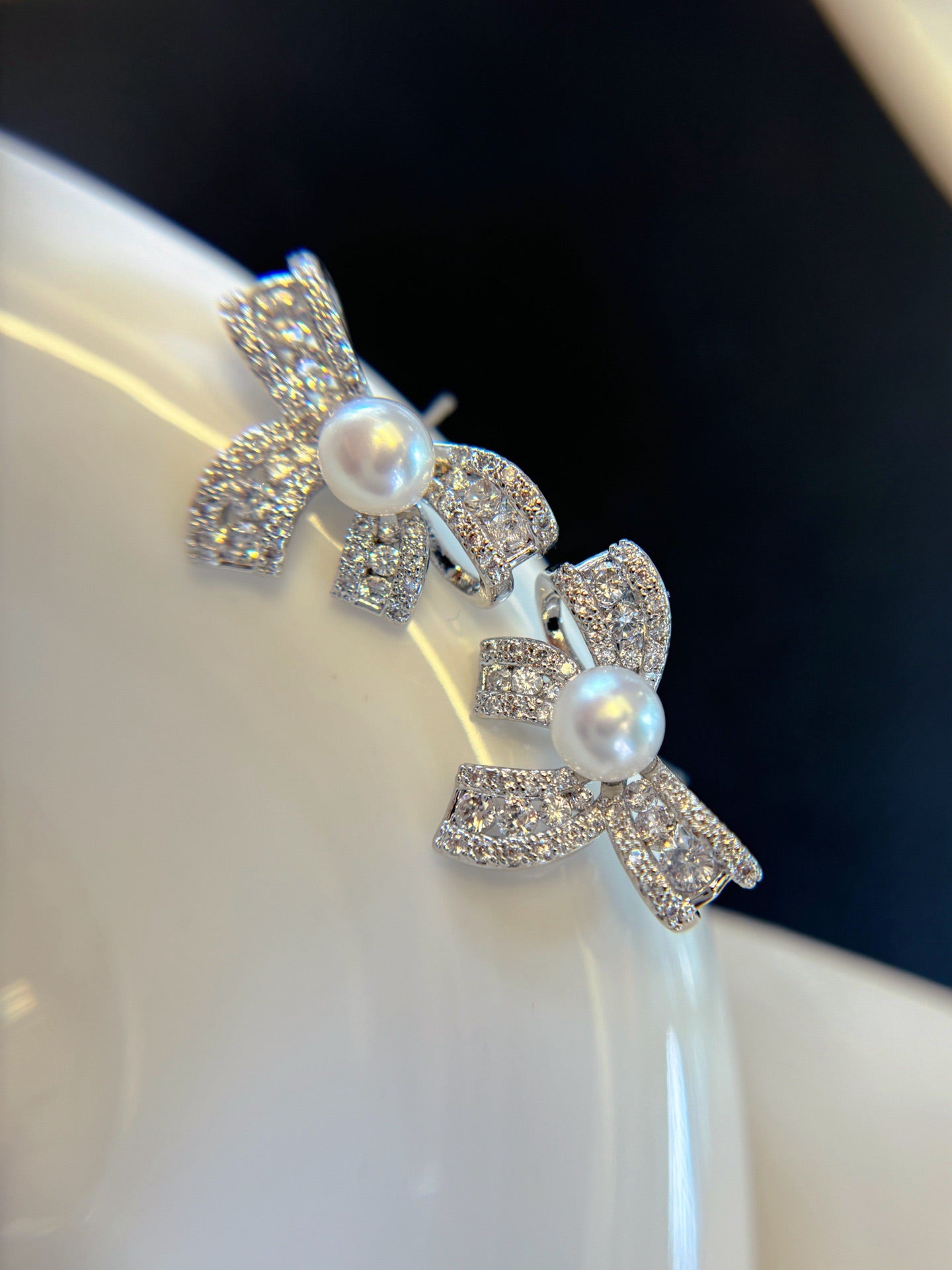 Butterfly Kisses Pearl & Zircon Earrings – Elegant French-inspired Statement