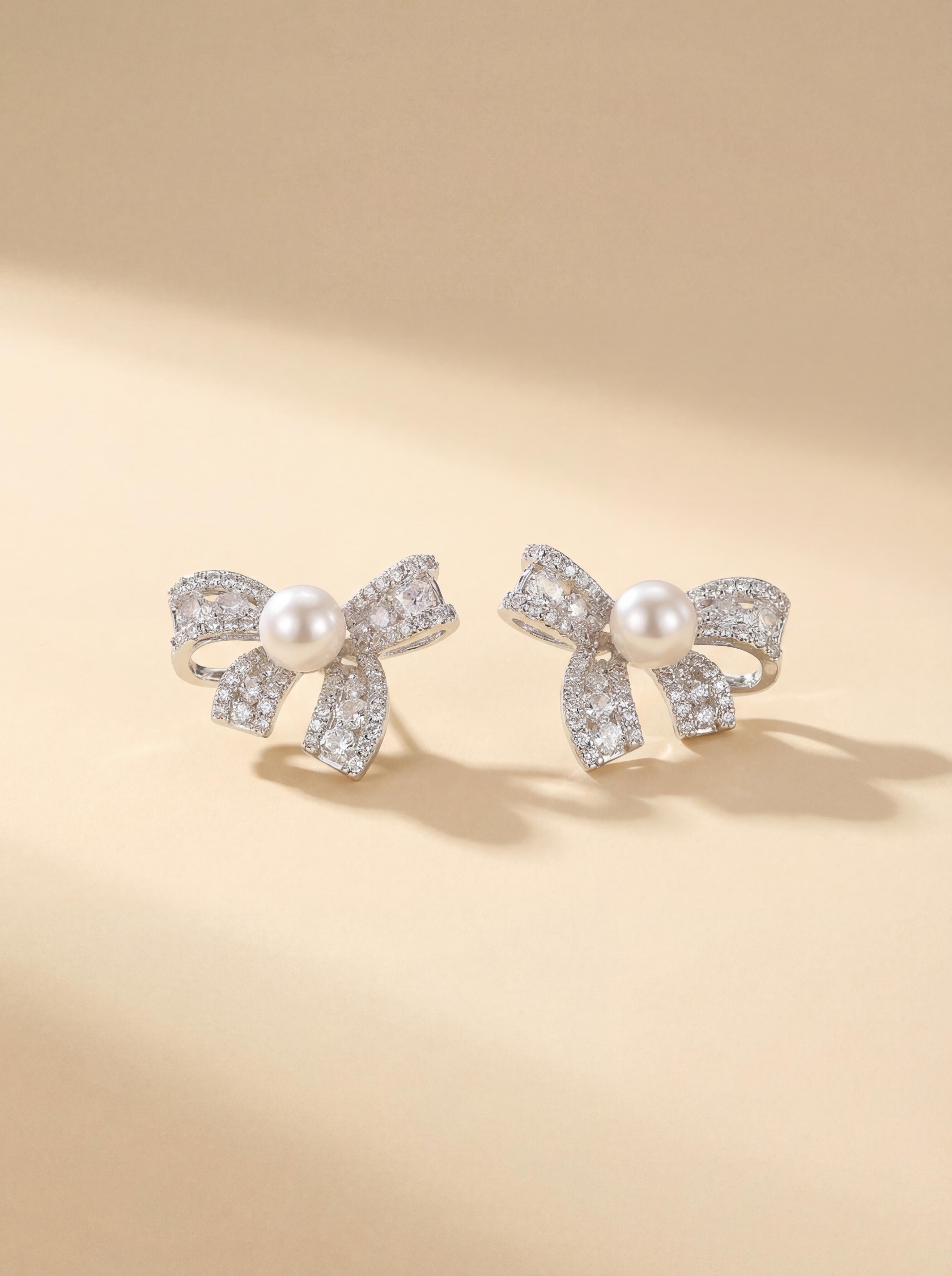 Butterfly Kisses Pearl & Zircon Earrings – Elegant French-inspired Statement